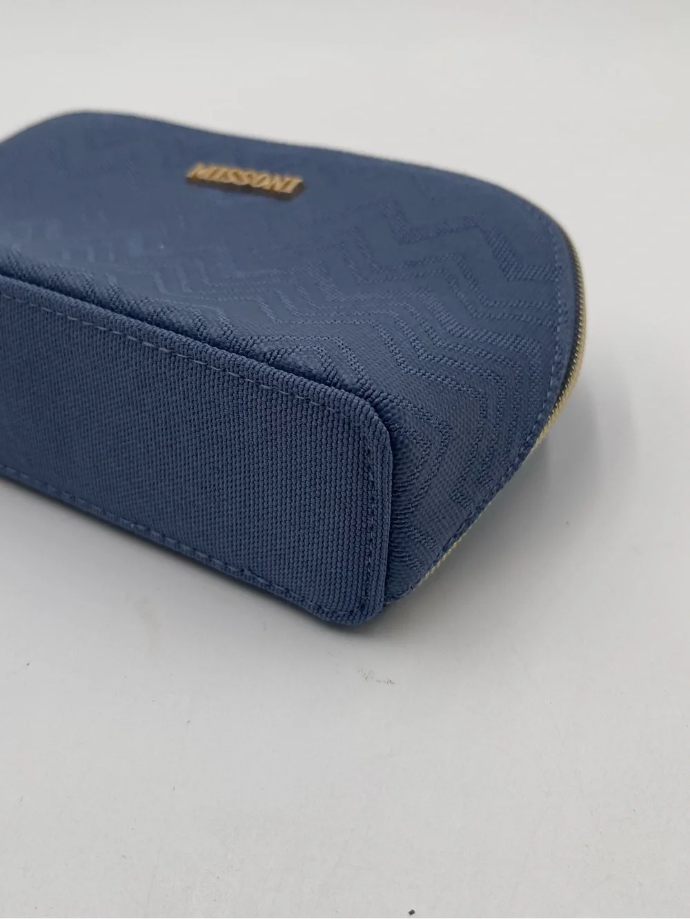 Missoni Small Travel Cosmetic Pouch Delta One Collection Toiletry Bag Blue Gold